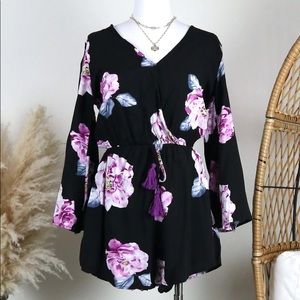 Floral, 3/4 sleeve, shorts romper